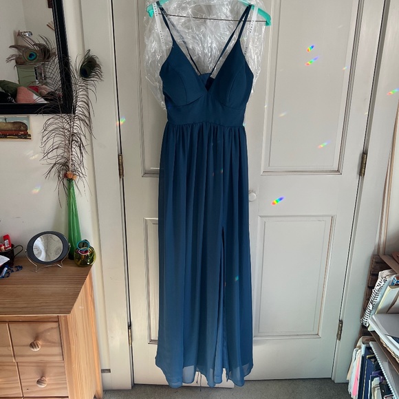 Slate Blue Chiffon Bridesmaid Dress - Picture 2 of 10